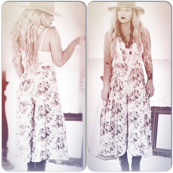 true rebel clothing Denim - Hippie vintage floral jumper 80s culottes festival